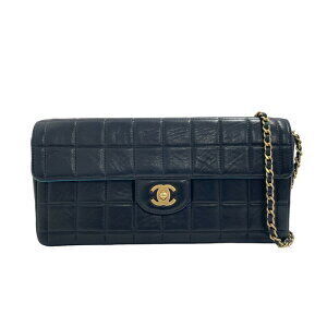 CHANEL Chocobar Chain Shoulder Bag Black Blue Lambskin IIxx